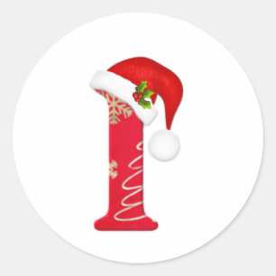 Monogram letter I, Santa hat Christmas  Sticker