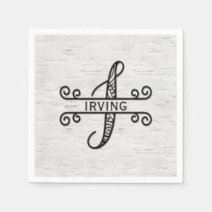 Monogram Letter I with Family Name   Napkin