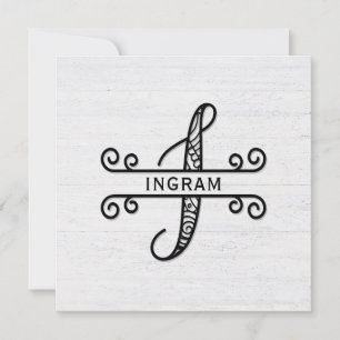 Monogram Letter I with Family Name Note Card