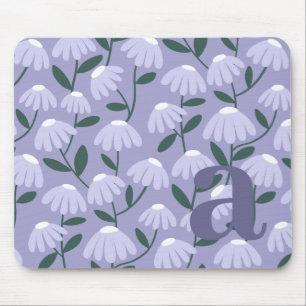 Monogram Letter Initial Blue Purple Floral Pattern Mouse Mat
