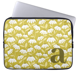 Monogram Letter Initial Dark Gold Floral Pattern Laptop Sleeve