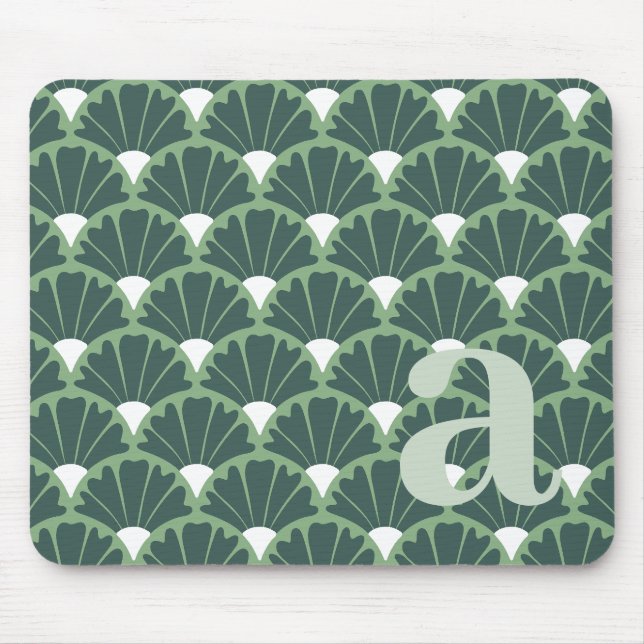 Monogram Letter Initial Green Vintage Pattern Mouse Mat (Front)