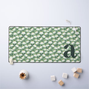 Monogram Letter Initial Sage Green Floral Pattern Desk Mat