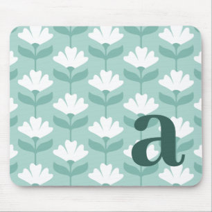 Monogram Letter Initial Teal Blue Vintage Flowers Mouse Mat