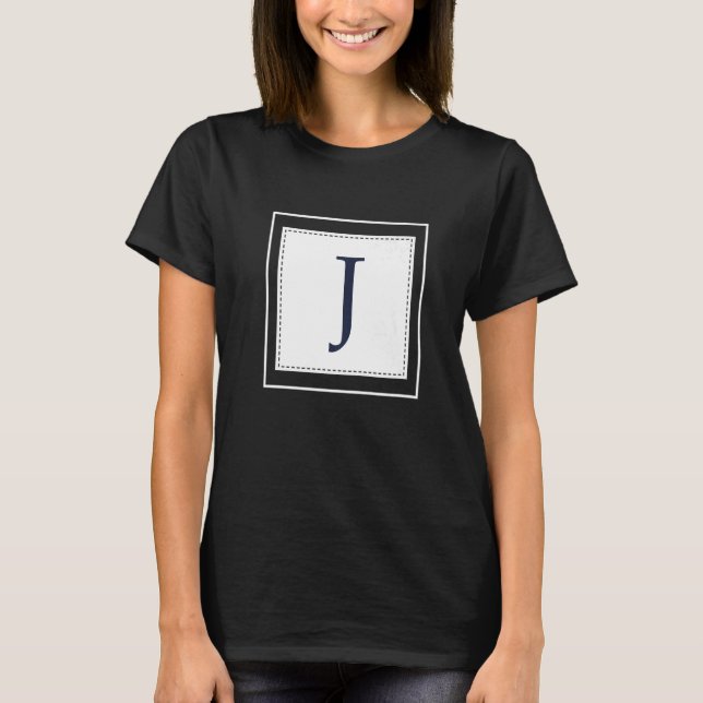 Monogram Letter J Alphabet J Initial Navy Blue   T-Shirt (Front)