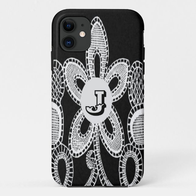 Monogram Letter J Flower Black and White Lace Case-Mate iPhone Case (Back)