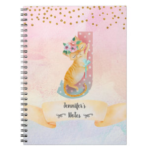 Monogram Letter J Kitten Girl Daily Diary Notebook