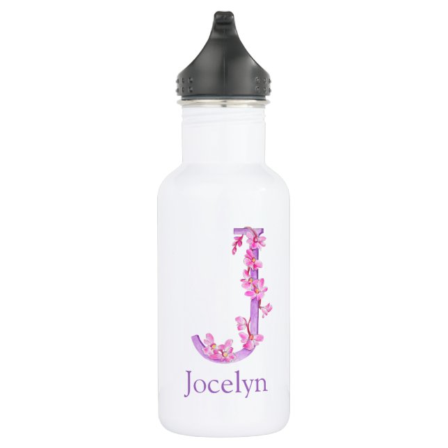 Monogram letter J name orchid pink purple 532 Ml Water Bottle (Right)