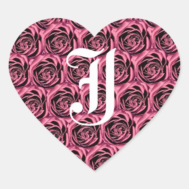 Monogram Letter J Pink Roses Heart Sticker (Front)