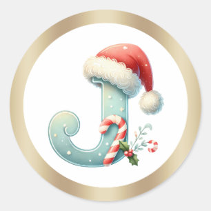 Monogram letter J, Santa hat Christmas  Sticker