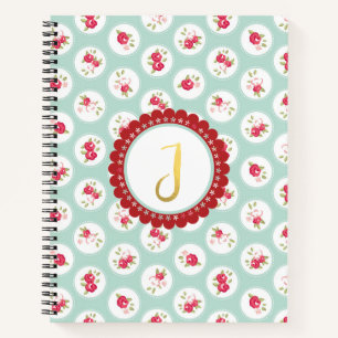 Monogram LETTER J Turquoise Red Country Floral Notebook