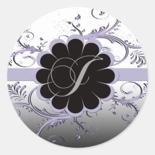 Monogram Letter J Violet Classic Round Sticker
