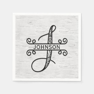 Monogram Letter J with Family Name Napkin