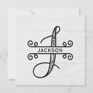 Monogram Letter J with Family Name Note Card
