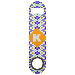 Monogram Letter K Blue and Orange Argyle geometric