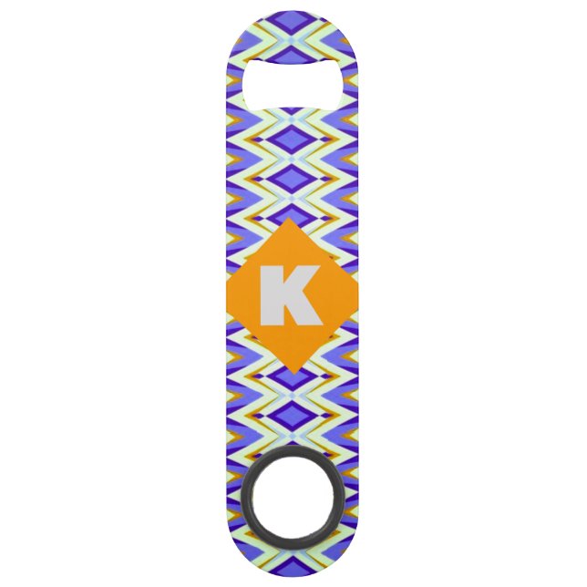 Monogram Letter K Blue and Orange Argyle geometric (Back)
