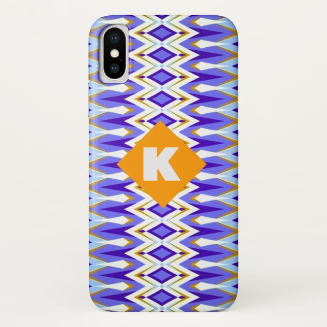 Monogram Letter K Blue and Orange Argyle geometric Case-Mate iPhone Case (Back)