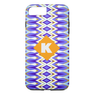 Monogram Letter K Blue and Orange Argyle geometric iPhone 8 Plus/7 Plus Case