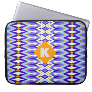 Monogram Letter K Blue and Orange Argyle geometric Laptop Sleeve