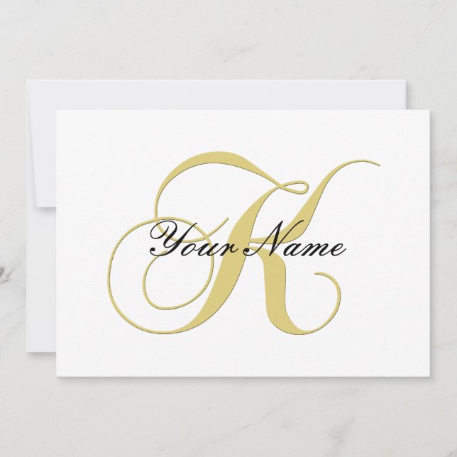 Monogram Letter K Golden Single Customisable Invitation (Front)