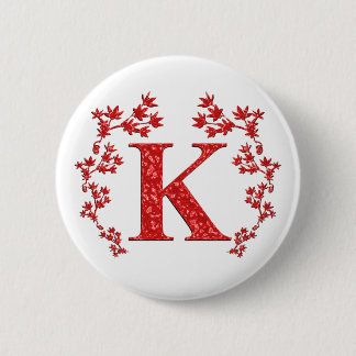 Monogram Letter K Red Leaves 6 Cm Round Badge