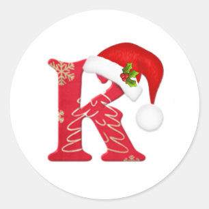 Monogram letter K, Santa hat Christmas Sticker