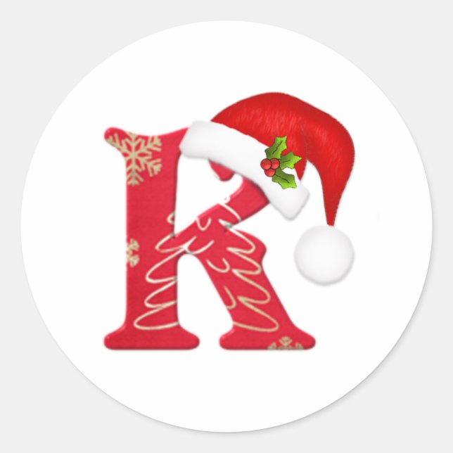Monogram letter K, Santa hat Christmas  Sticker (Front)