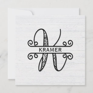 Monogram Letter K with Family Name Card