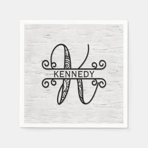 Monogram Letter K with Family Name  Napkin