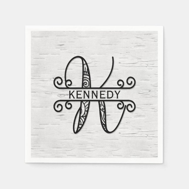 Monogram Letter K with Family Name  Napkin (Front)