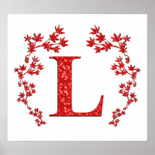 Monogram Letter L Red Leaves Poster
