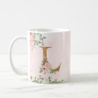 Monogram Letter L Watercolor Floral Coffee Mug