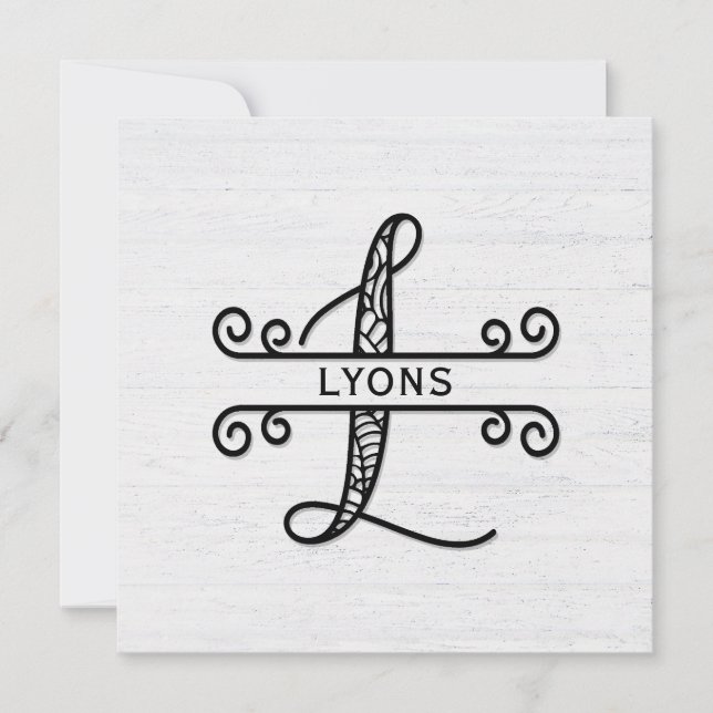 Monogram Letter L with Family Name Card (Front)