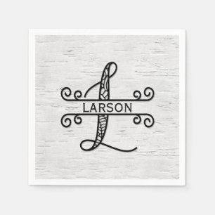 Monogram Letter L with Family Name Napkin