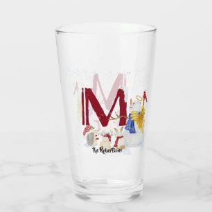 Monogram Letter M Angel Snowman Christmas Glass