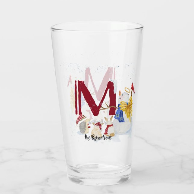 Monogram Letter M Angel Snowman Christmas Glass (Back)