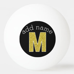 Monogram Letter M - Black and Fake Gold Glitter Ping Pong Ball