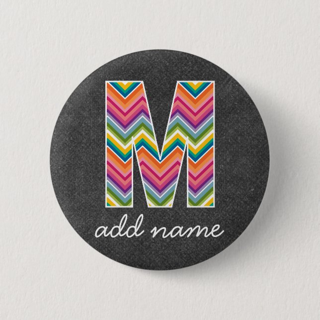 Monogram Letter M - Chalkboard and Bright Chevrons 6 Cm Round Badge (Front)