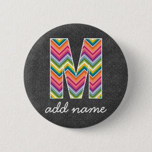 Monogram Letter M - Chalkboard and Bright Chevrons 6 Cm Round Badge