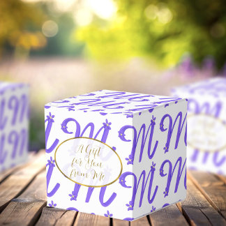 Monogram Letter M Initial Purple and White Favour Box