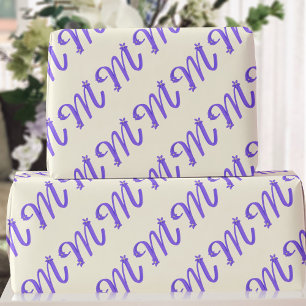 Monogram Letter M Purple Cream Wrapping Paper