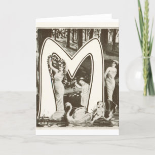 Monogram Letter M - Romantic Art Nouveau Design Note Card