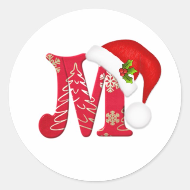 Monogram letter M, Santa hat Christmas  Sticker (Front)