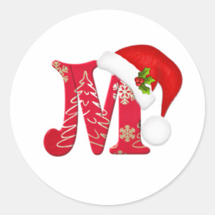 Monogram letter M, Santa hat Christmas  Sticker