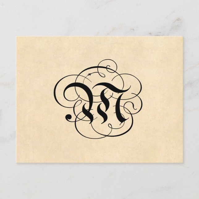 Monogram Letter M Vintage Parchment Paper Postcard (Front)