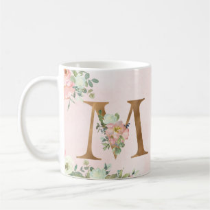 Monogram Letter M Watercolor Floral Coffee Mug