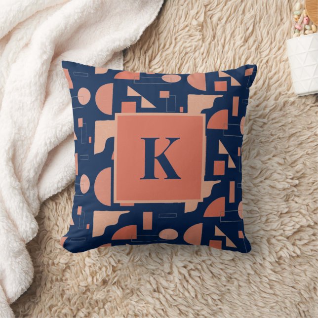 Monogram Letter Modern Abstract Geometric Pattern Cushion (Blanket)