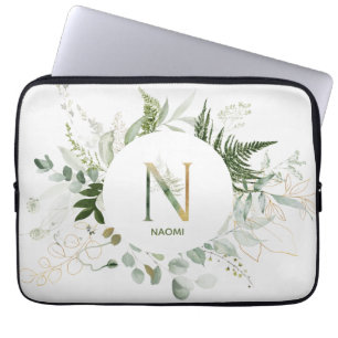 Monogram Letter N Foliage Wreath Laptop Sleeve