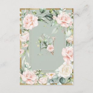 Monogram Letter N Green Floral Roses  Thank You Card