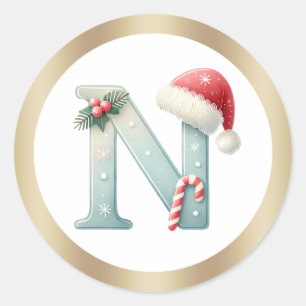 Monogram letter N, Santa hat Christmas  Sticker